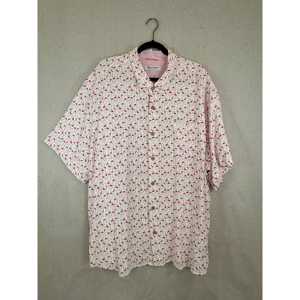 Tommy Bahama Veracruz Cay Flamingo Print Viscose Shirt Mens 3XLB Pink and White